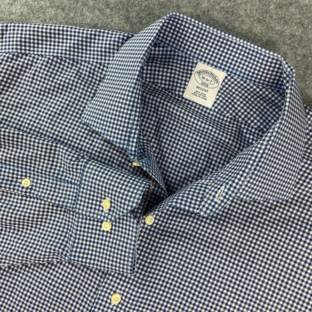 Brooks Brothers 1818 Regent Mens Button Down Shirt 18-6x7 Blue Gingham Up Office